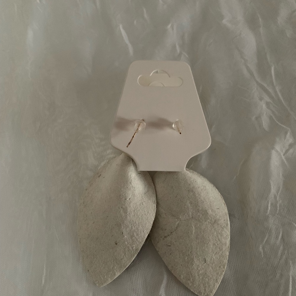 White Animal Print Leather Drop Earrings - Picture 7 of 7